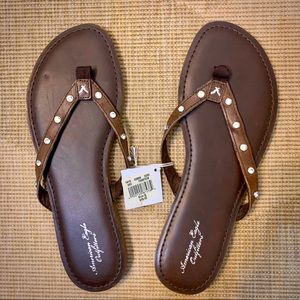 American Eagle Dark Brown Rhinestone Flipflops